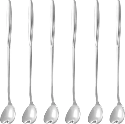 Vista 10 de NMQLX Juego de cucharas de postre, 6-16 cucharas de acero inoxidable con forma de flor de 7 pulgadas, cuchara de frutas para helado para el hogar