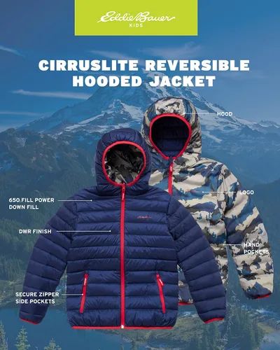 Vista 3 de Eddie Bauer Kids' Reversible Jacket - Weather Resistant Quilted Down Coat for Boys and Girls (3-20)