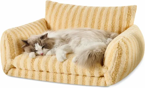 Vista 19 de Hollypet Cama para gatos, mullida, multifuncional, de doble capa, suave para mascotas, sofá ortopédico para gatos y perros pequeños, color beige