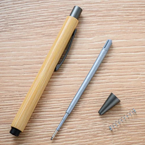 Vista 5 de Gullor Bolígrafo retráctil de bambú natural, bolígrafos sostenibles para escribir diario, suministros de oficina, bolígrafos ecológicos, 5