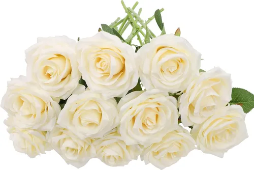 Vista 28 de Flores artificiales de rosa, rosas artificiales, rosas de seda, rosas falsas de aspecto real con tallos para manualidades, ramos de boda, centros