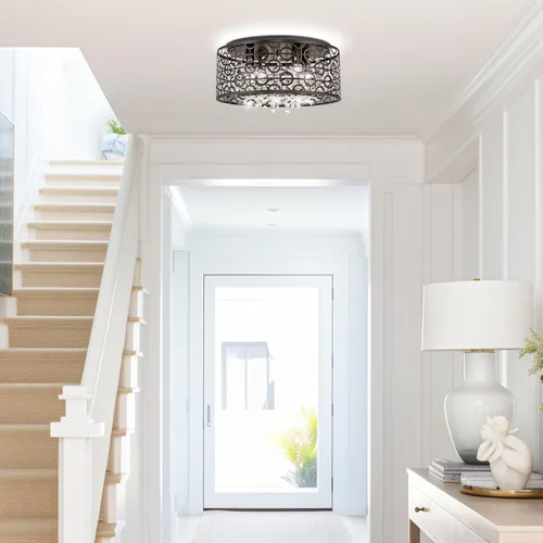 Vista 9 de Kira Home Brielle - Lámpara de techo moderna de 15 pulgadas, pantalla de metal geométrico glamorosa de 4 luces con cristales en cascada, acabado
