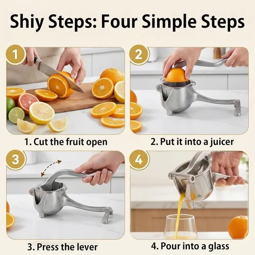 Vista 6 de Exprimidor manual de hierro fundido resistente, exprimidor de jugo de frutas de acero inoxidable para limón y naranja, exprimidor de prensa