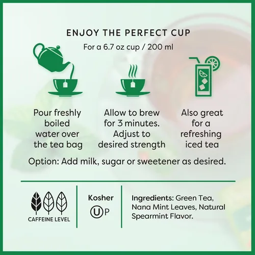 Vista 8 de Wissotzky Té verde menta Nana, 20 bolsas de té Rico en antioxidantes Bolsas de té de menta marroquí Té Nana revitalizante