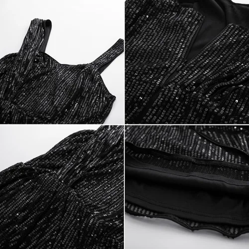 Vista 5 de GRACE KARIN Vestido de lentejuelas fruncido 2023 para mujer, con tirantes asimétricos, vestido de tubo para fiesta