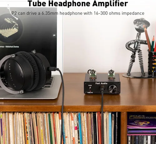 Vista 4 de Fosi Audio Amplificador de auriculares P2 Tubo de vacío Amplificador de auriculares Mini Hi-Fi Audio estéreo con protección de salida de ruido
