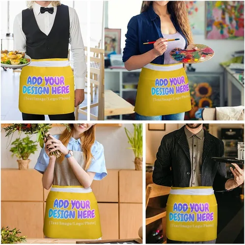 Vista 112 de AXKEUDO Delantal personalizado con bolsillos, delantales de cintura para camarera para cocinar en casa, restaurante, servir trabajo