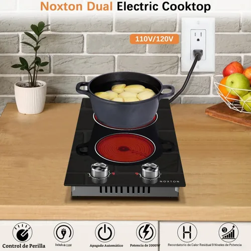 Vista 2 de Noxton 110v cocina eléctrica 2 quemadores, enchufe en estufa eléctrica 12 110 V / Control de perilla / Negro