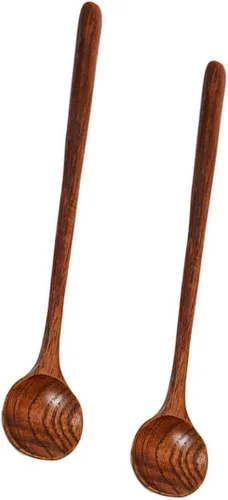 Vista 3 de 2 cucharas largas de madera para sopa, cucharas redondas de mango largo, estilo coreano, cucharas de café de madera para sopa, cocina, mezcla