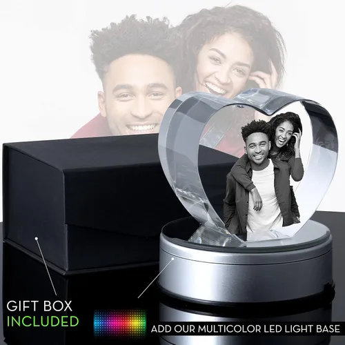 Vista 7 de Corazón de fotos de cristal 3D personalizado, recuerdo de imagen grabado personalizado para parejas, aniversario, día de San Valentín, regalos