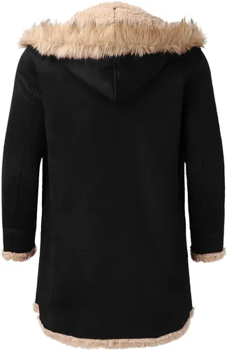 Vista 3 de BIFUTON Abrigos de invierno para hombre, abrigo de piel de oveja de piel de oveja de piel de oveja con capucha gruesa y cálida para hombre