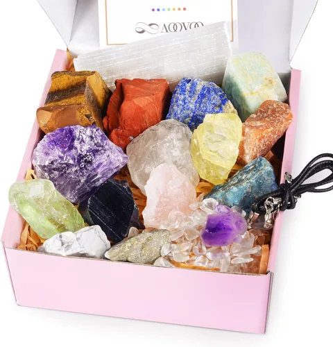 Vista 9 de AOOVOO Juego de 26 cristales y piedras curativas, juego de regalo de cristales curativos, 7 piedras preciosas crudas, 7 piedras preciosas caídas