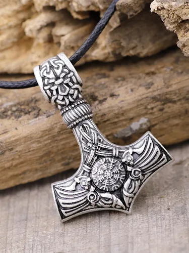 Vista 5 de HAQUIL Viking Mjolnir Necklace, Thor Hammer Amulet Pendant, Viking Jewelry Gift for Men