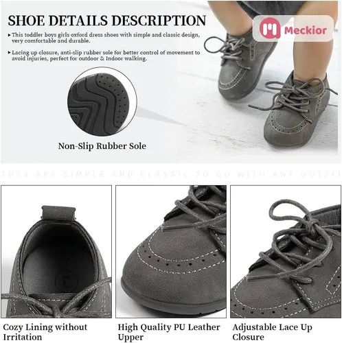 Vista 3 de Meckior Zapatos de Boda Clásicos para Bebés Niños y Niñas de Cuero Sintético PU, Mocasines Brogue, Zapatos Oxford para Niños Pequeños, Zapatos