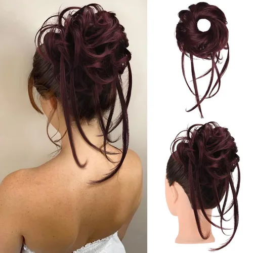 Vista 10 de HOOJIH Pieza de pelo desordenado de moño – Extensiones superlargas despeinadas, cola de caballo ondulada con banda elástica para mujeres y niñas