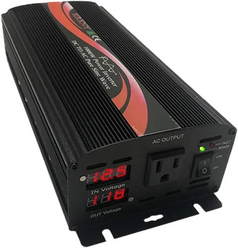 Vista 5 de Convertidor de inversor de corriente de coche de onda sinusoidal pura de 1000 vatios 12 V CC a 110 V 120 V CA 60 Hz con pantalla LED