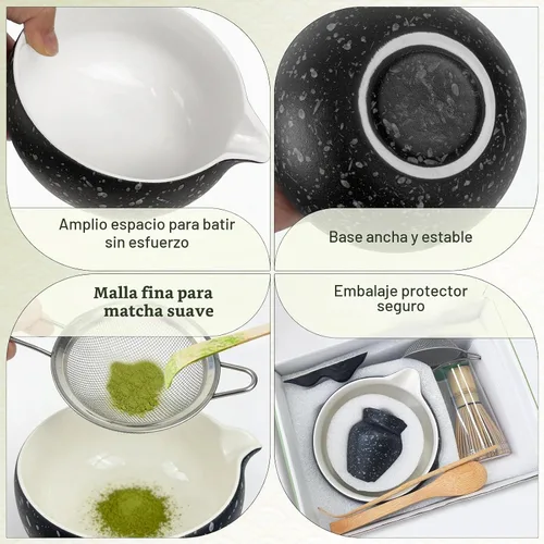 Vista 7 de Juego de batidor de matcha con cuenco, 8 piezas de cerámica para hacer