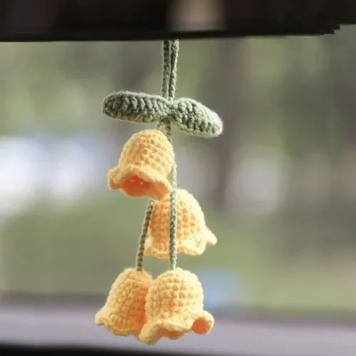 Vista 20 de Planta colgante de ganchillo para automóvil, colgador de espejo de automóvil de punto, cesta colgante de ganchillo para plantas de automóvil, lindos