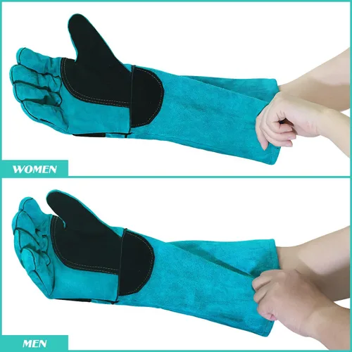 Vista 6 de Guantes de manejo de animales, guantes protectores antiarañazos para entrenamiento de perros, gatos, pájaros, serpientes, loros, lagartos, animales