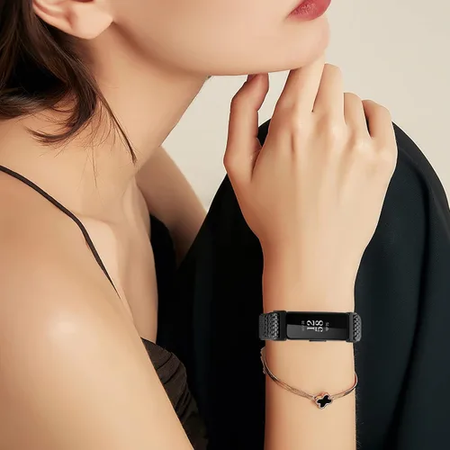Vista 6 de Correa elástica para reloj, compatible con Fitbit Inspire 3/2/HR/Ace 2/3, correas de repuesto de nailon suave para mujeres y hombres negro+verde