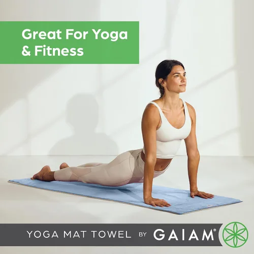 Vista 6 de Gaiam Toalla de microfibra para esterilla de yoga, toalla de yoga para yoga caliente (68 pulgadas de largo x 24 pulgadas de ancho), sombra azul