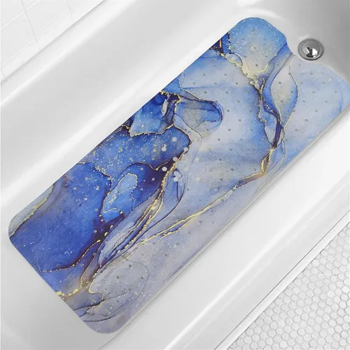 Vista 18 de Tapete de baño turquesa antideslizante de 40 x 16 pulgadas, extra largo, antideslizante, para bañera, tapete moderno de arte abstracto, tapete