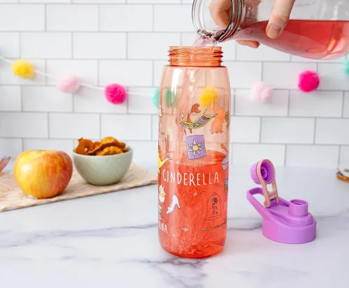 Vista 7 de Silver Buffalo Botella de agua con iconos de princesas de Disney con tapa de rosca, 28 onzas