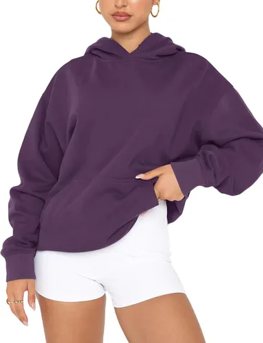 Vista 2 de Orchidays Sudaderas básicas de manga larga con capucha para mujer, sudaderas ajustadas de gran tamaño con bolsillo