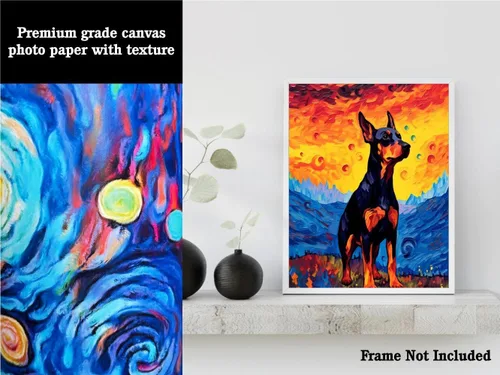 Vista 3 de Bestbuddy Pet 8 x 10 sin marco noche estrellada doberman pinscher perro mascota familia animal amigo paz pintura al óleo impresión arte impresión