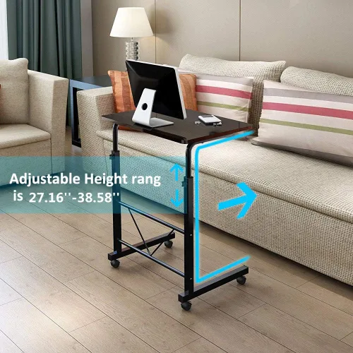 Vista 6 de Mesa auxiliar de sofá con ruedas, escritorio extraíble para computadora portátil, mesa de café con ruedas ajustable en altura, escritorio auxiliar