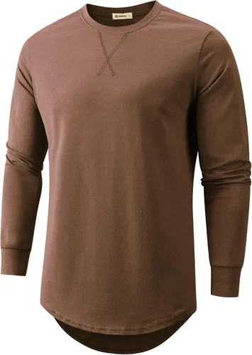 Vista 22 de KLIEGOU Camiseta larga 100% algodón para hombre, preencogida, suave 66 Gris Azul