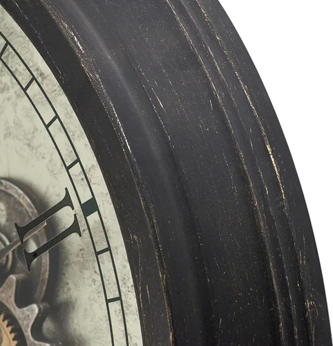 Vista 5 de Benjara - Reloj de pared de 28 pulgadas, diseño redondo de engranaje vintage, acabado marrón oscuro, negro y dorado