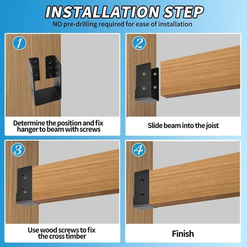 Vista 5 de Percha oculta para vigas, 8 piezas, soporte de vigas de 2 x 4 pulgadas, soporte de marco, soportes de barandilla, Q235B percha de vigas