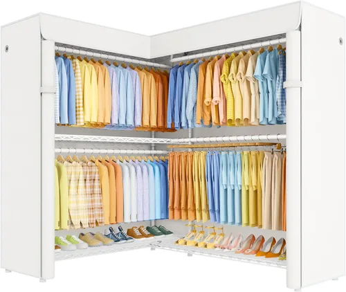 Vista 15 de ULIFHOME E15C Pro - Perchero en forma de L para esquina, perchero independiente para colgar ropa, sistema de armario resistente de 48.8 pulgadas