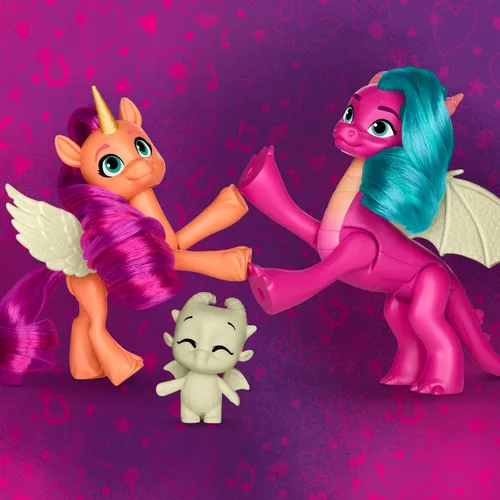 Vista 6 de My Little Pony: Tell Your Tale Dragon Light Reveal, 3 muñecas que brillan en la oscuridad, juguetes a escala de 3 pulgadas para niñas y niños a