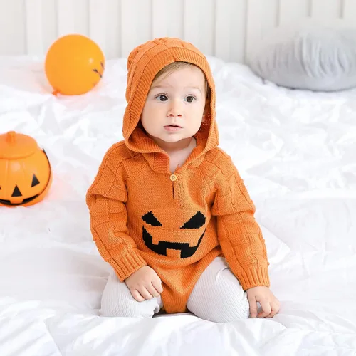 Vista 3 de mimixiong Body unisex de manga larga para bebé, suéter de calabaza, sudadera con capucha, color naranja