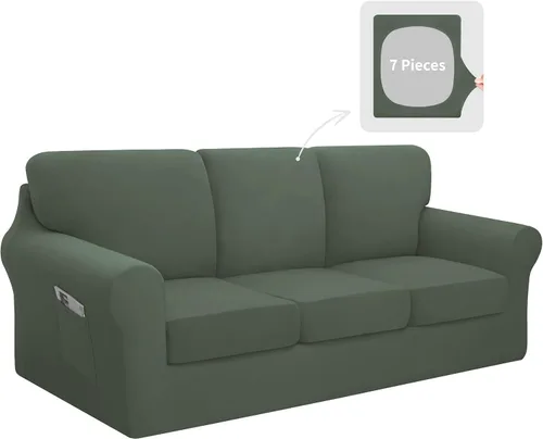 Vista 17 de Easy-Going - Funda elástica para sofá (7 piezas), tamaño XL, color negro Juego de funda de sofá lavable para 3 cojines de respaldo y asiento