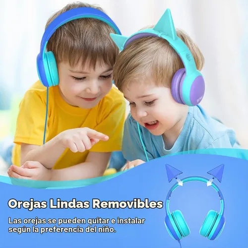 Vista 2 de E61V - Auriculares con cable con diseño de orejas de gato