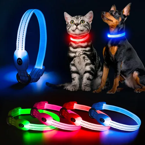 Vista 7 de YFbrite Collar LED para perro XS, ligero collar para gato, cómodo collar de cachorro iluminado, recargable por USB, luz de seguridad ajustable