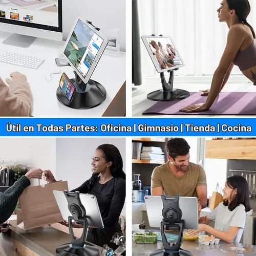 Vista 6 de Soporte para tablet iPad para escritorio, de 6 a 13 pulgadas, estable, ajustable, ángulo giratorio de 360°, soporte para iPad, para tienda, quiosco