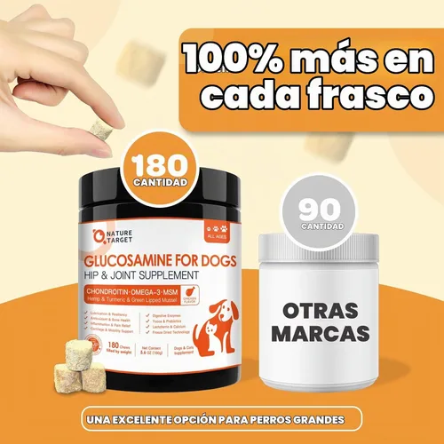 Vista 2 de NATURE TARGET Glucosamina para perros, masticables para cadera y articulaciones, liofilizados, 180
