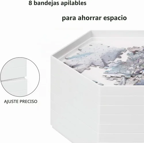 Vista 3 de Becko US 8 bandejas de clasificación de rompecabezas con tapa transparente