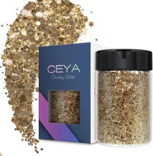 Vista 24 de Ceya Juego de purpurina gruesa de 32 colores, 11.28 onzas/11.29 oz de purpurina para manualidades en polvo mezclado con copos gruesos y finos cada