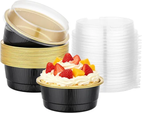 Vista 18 de Beasea - Juego de 50 ramekins de aluminio con tapas, 260 ml, 8.8 oz, 4 pulgadas, ramekins desechables de papel de aluminio para hornear, redondos