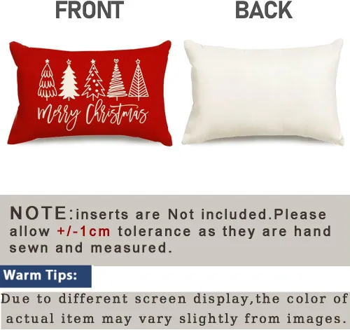 Vista 6 de RABUSOFA Fundas de almohada de Navidad de 12 x 20 pulgadas, almohadas decorativas de árbol de Navidad, fundas de cojín rojas de Navidad para Rojo