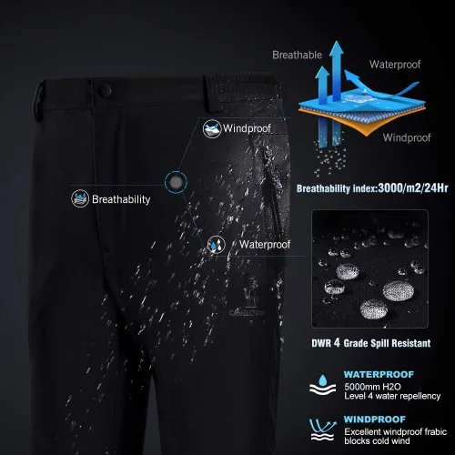 Vista 5 de CAMEL CROWN Pantalones de senderismo impermeables para hombre, forro polar, aislados, cálidos, suaves