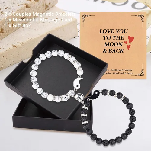 Vista 63 de 2 pulseras magnéticas para parejas, piedra natural negra mate, cristal para votos de amor eterno, juego de pulseras de cuentas de piedra de energía