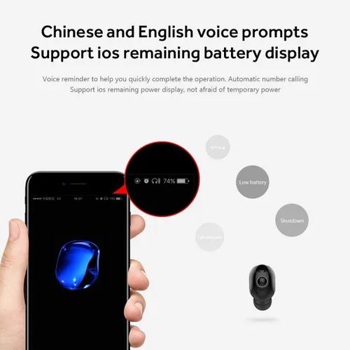 Vista 5 de Auricular inalámbrico Bluetooth Mini auricular inalámbrico Bluetooth V5.0 en el oído auriculares con 4-5 horas de tiempo de reproducción con Negro