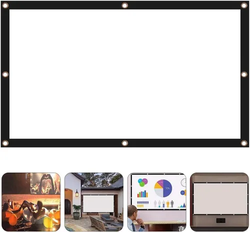 Vista 9 de COHEALI Portable Foldable Projector Screen for Home Theater Indoor Outdoor Use Lightweight Polyester Soft Projection Screen for Camping Movie Night