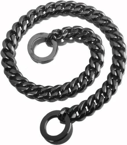 Vista 4 de Collar de Cadena para Perro Negro 11mm/15mm/19mm Collar de Cadena de Eslabones Cubanos para Perros Collar de Cadena de Perro a Prueba de Mordeduras